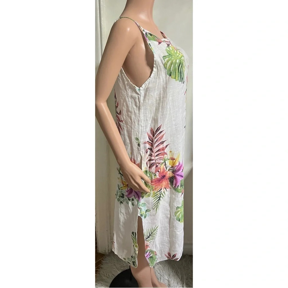 NWT LUNGO L’ARNO Women’s 100% Linen Floral Dress NEW - Picture 4 of 16